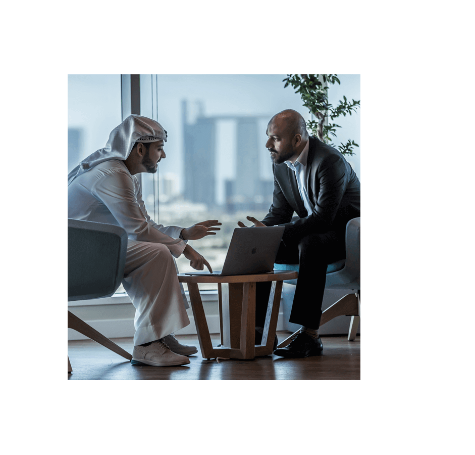 two people in a discussion